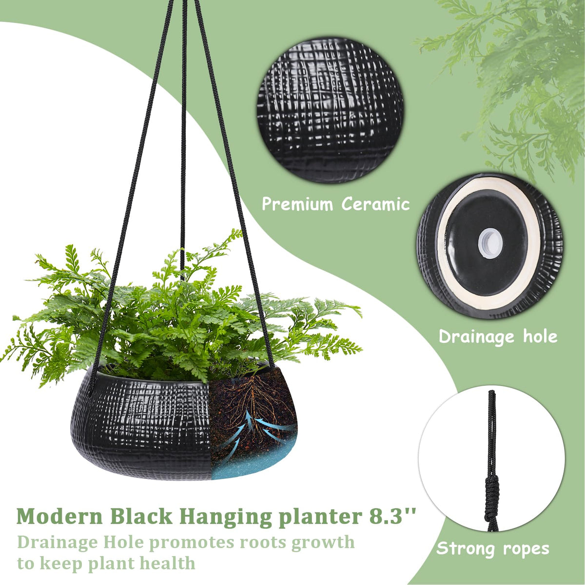 Chonsun ceramic hanging pot with pattern variation enhances cozy corners.