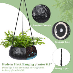 Chonsun ceramic hanging pot with pattern variation enhances cozy corners.
