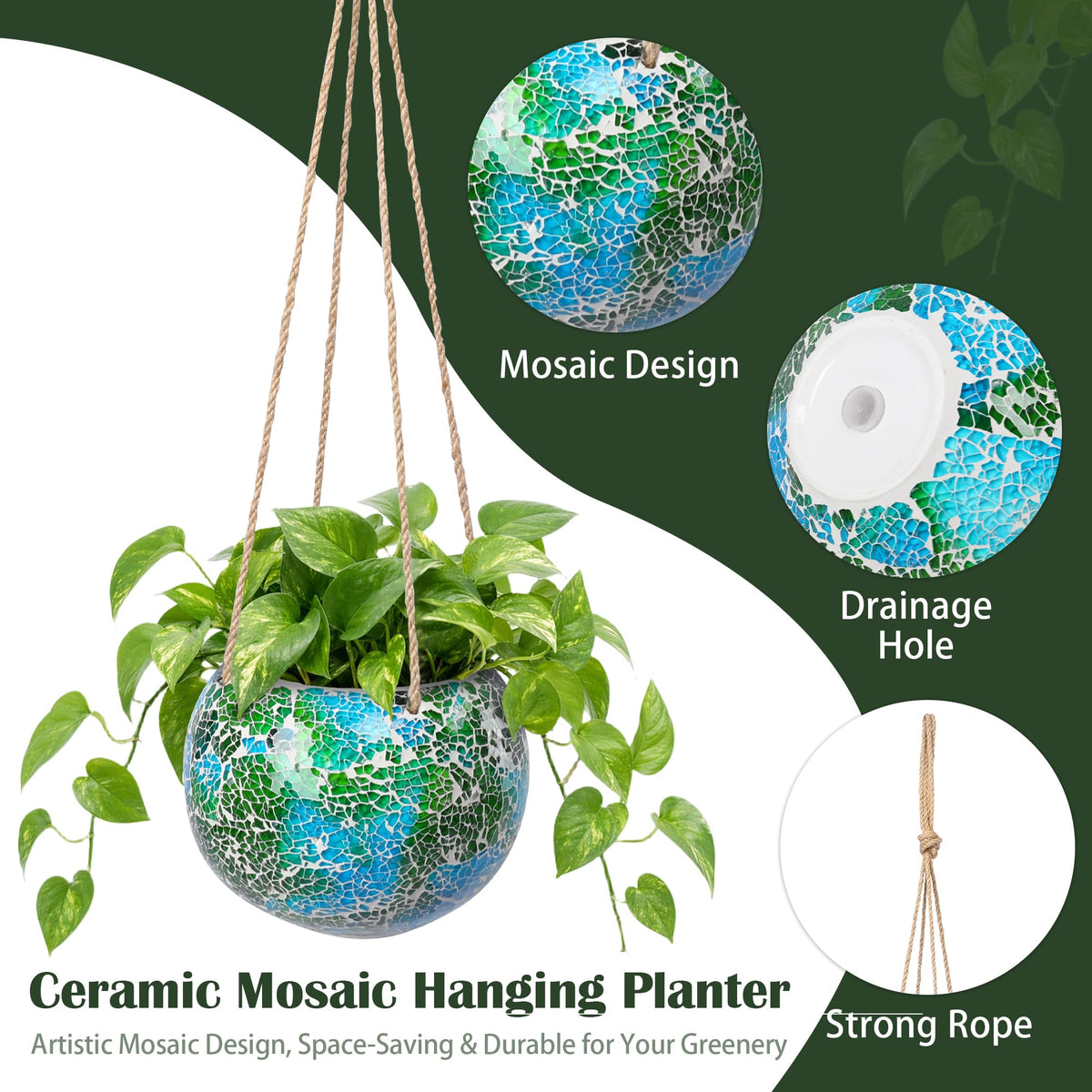 Chonsun ceramic mosaic hanging pot enhances balcony decor