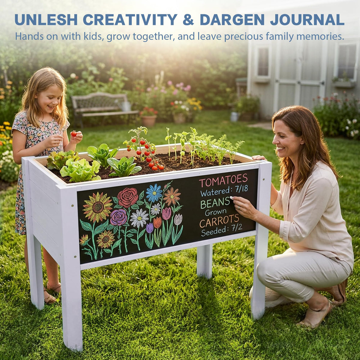 Chonsun chalkboard garden bed side view highlighting growing space.