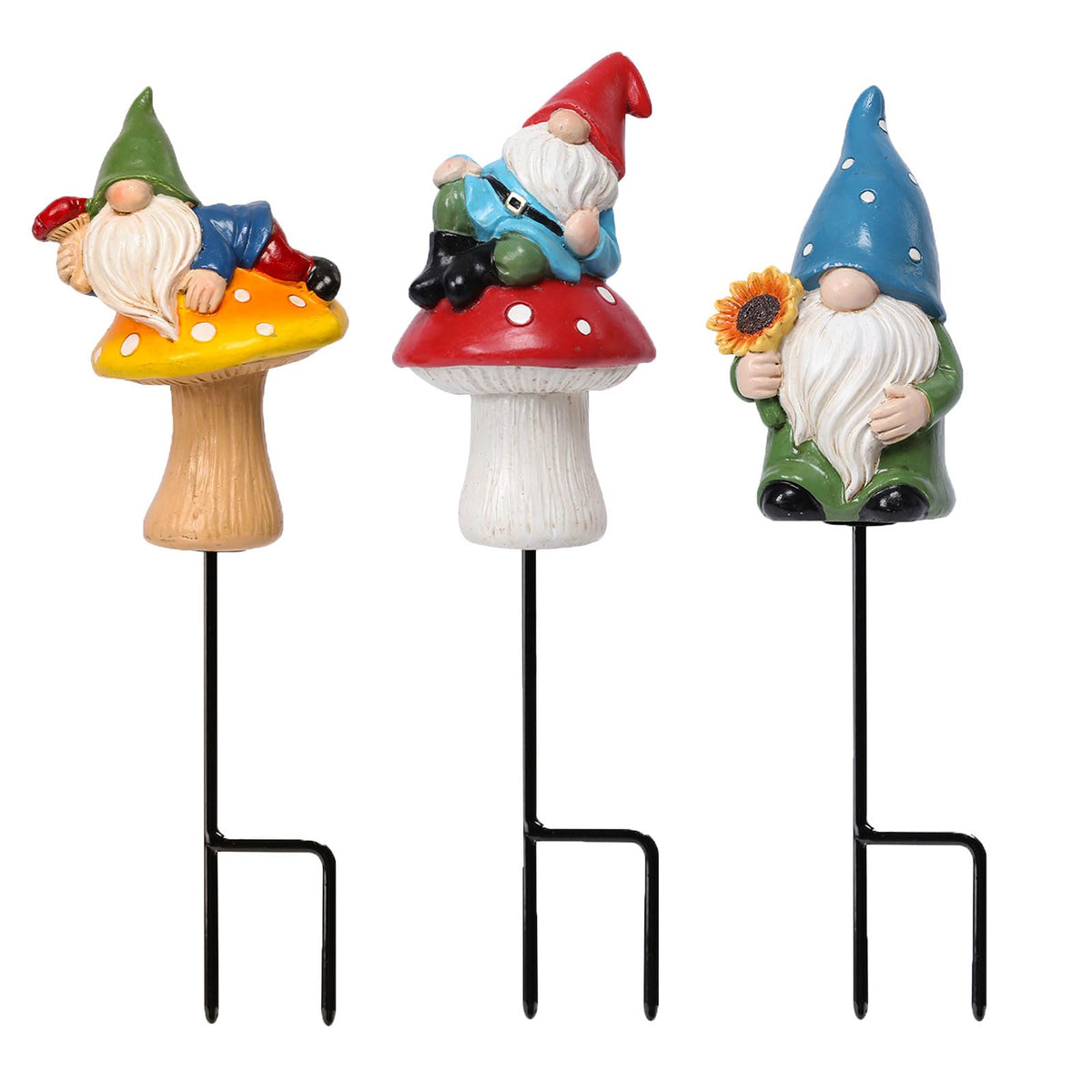 Chonsun garden gnomes stakes brighten outdoor pots with charming hand-painted details.