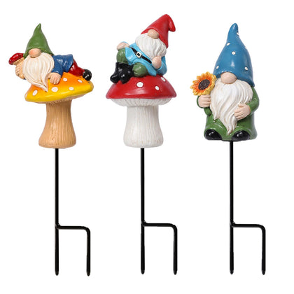 Chonsun garden gnomes stakes brighten outdoor pots with charming hand-painted details.
