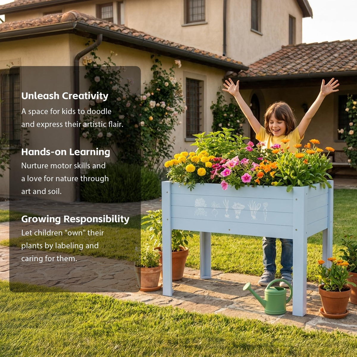 Chonsun light blue planter adds cheerful color to any outdoor space.