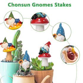 Chonsun 3-inch gnome stakes are weather-resistant for enduring outdoor decor.