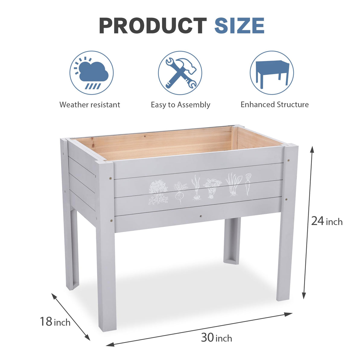 Chonsun wooden elevated planter outdoors, offering ergonomic gardening with knee-friendly height.