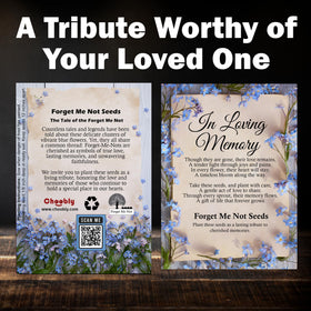 Choobly blue Forget Me Not seed packets ideal for take-home memorial gifts.