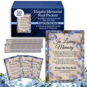 Choobly Forget Me Not seed packet with blue blooms for remembrance at celebrations.