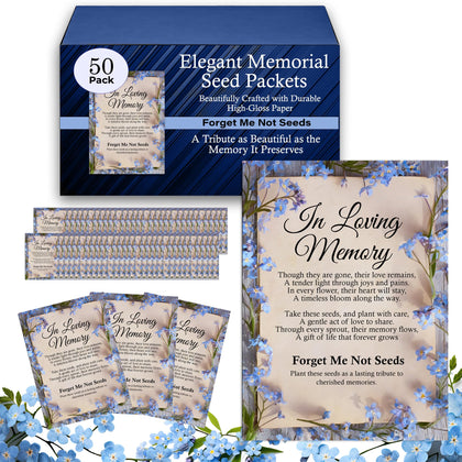 Choobly Forget Me Not seed packet with blue blooms for remembrance at celebrations.