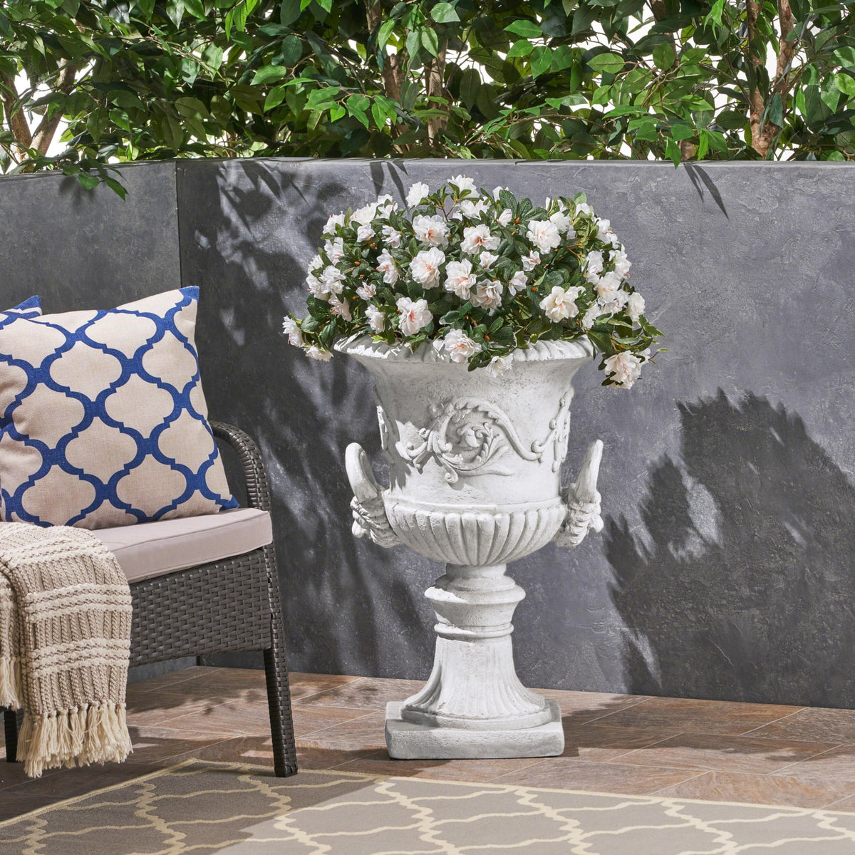 Christopher Knight Home Adonis Roman Chalice Planter antique white full view for garden decor