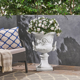 Christopher Knight Home Adonis Roman Chalice Planter antique white full view for garden decor