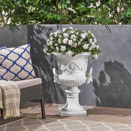 Christopher Knight Home Adonis Roman Chalice Planter antique white full view for garden decor