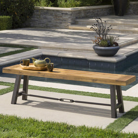 Christopher Knight Home Catriona bench slat design detail enhances classic outdoor style.
