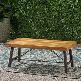 Christopher Knight Home Catriona coffee table side view highlighting rustic metal frame