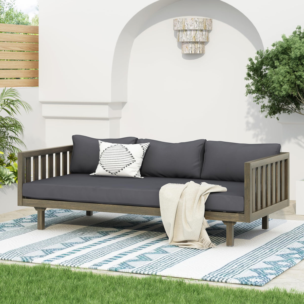 Christopher Knight Home Claremont daybed in acacia wood for outdoor lounging