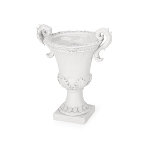 Antique white Jorine planter blends with various exteriors and interiors.