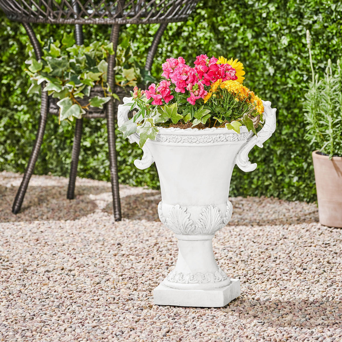 Christopher Knight Home Jorine patio planter in light concrete showing durable outdoor design.