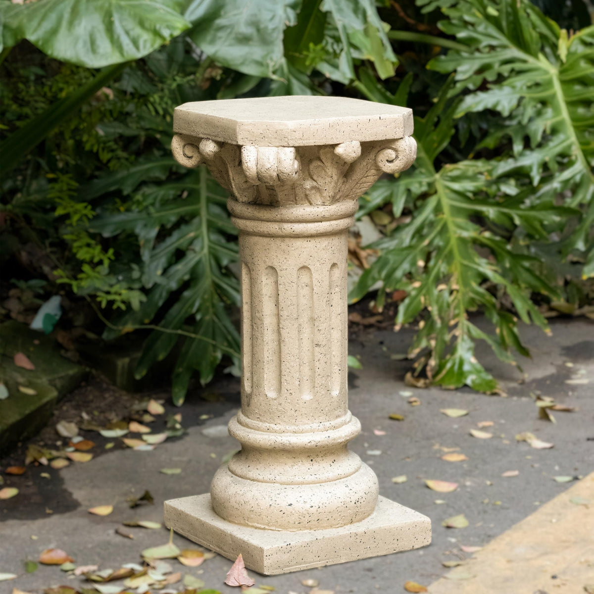 Christopher Knight Home Jorine plant stand side view shows a stable pedestal for greenery.