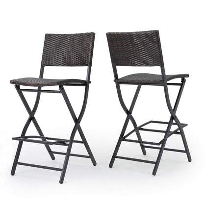 Christopher Knight Home Margarita outdoor wicker barstool set on patio, sturdy frame for long-lasting seating