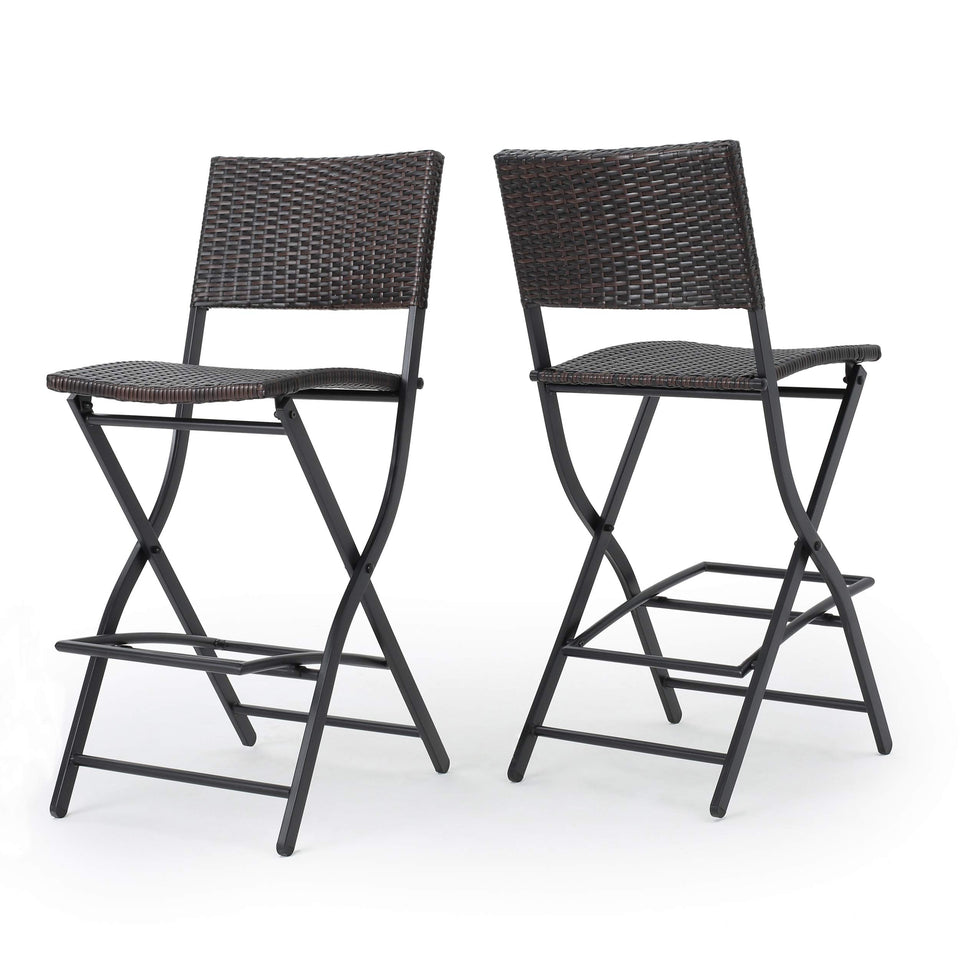 Christopher Knight Home Margarita outdoor wicker barstool set on patio, sturdy frame for long-lasting seating