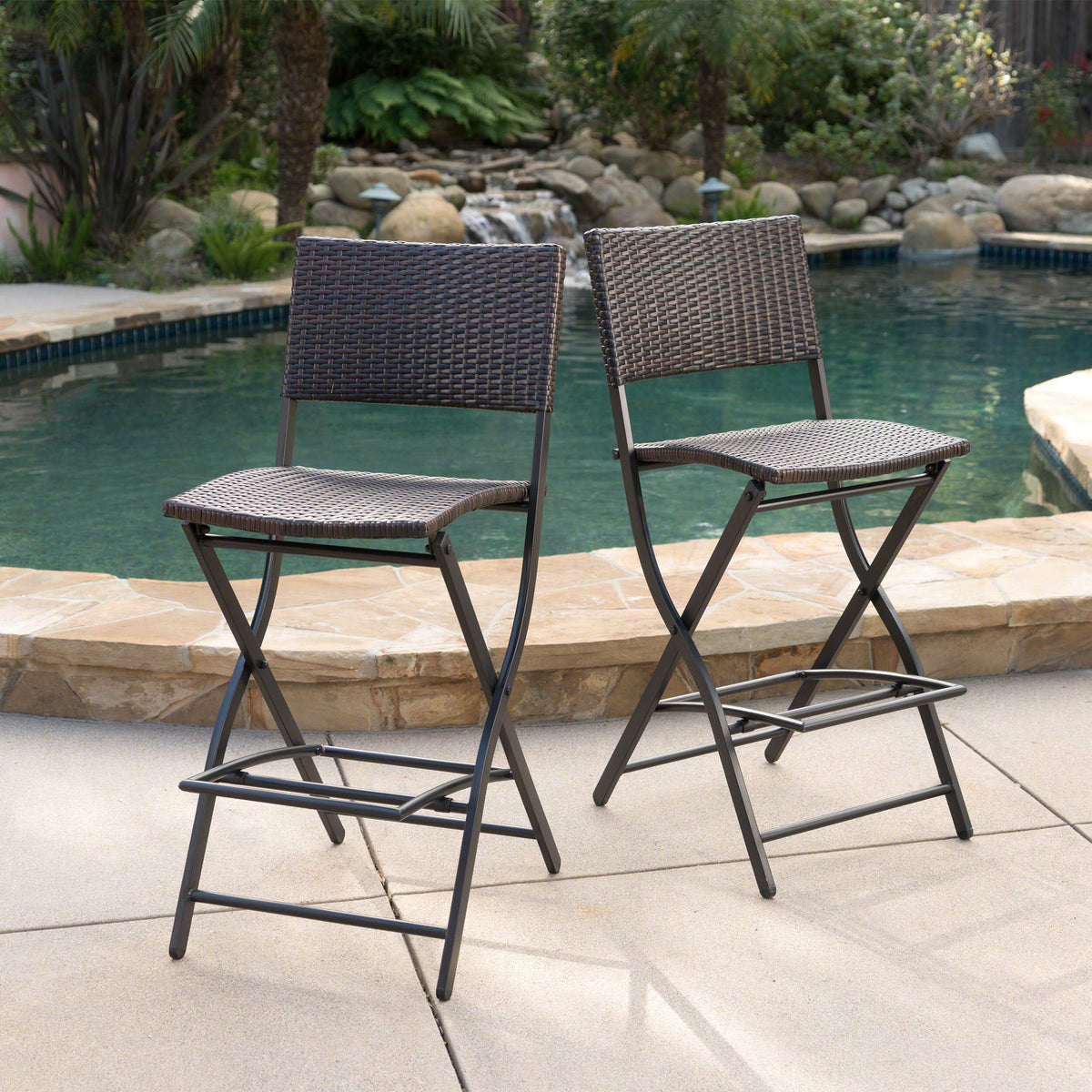 Margarita outdoor wicker barstool foldable design by Christopher Knight Home enables easy storage