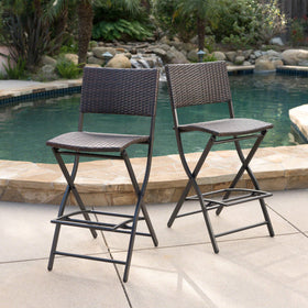 Margarita outdoor wicker barstool foldable design by Christopher Knight Home enables easy storage