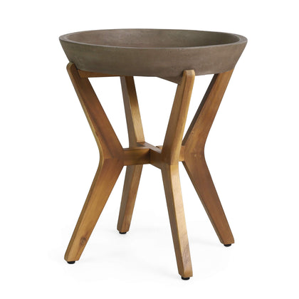 Christopher Knight Home Oprah outdoor side table round tabletop with teak finish, ideal beside lounge seating