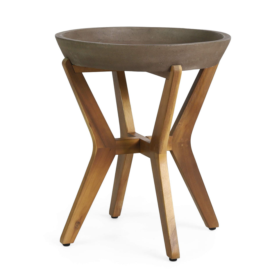 Christopher Knight Home Oprah outdoor side table round tabletop with teak finish, ideal beside lounge seating