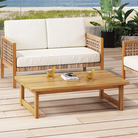 Timothy table with slat panel design for rustic outdoor style.