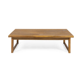 Christopher Knight Home Timothy outdoor coffee table in teak finish, top view.