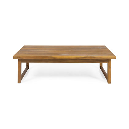 Christopher Knight Home Timothy outdoor coffee table in teak finish, top view.