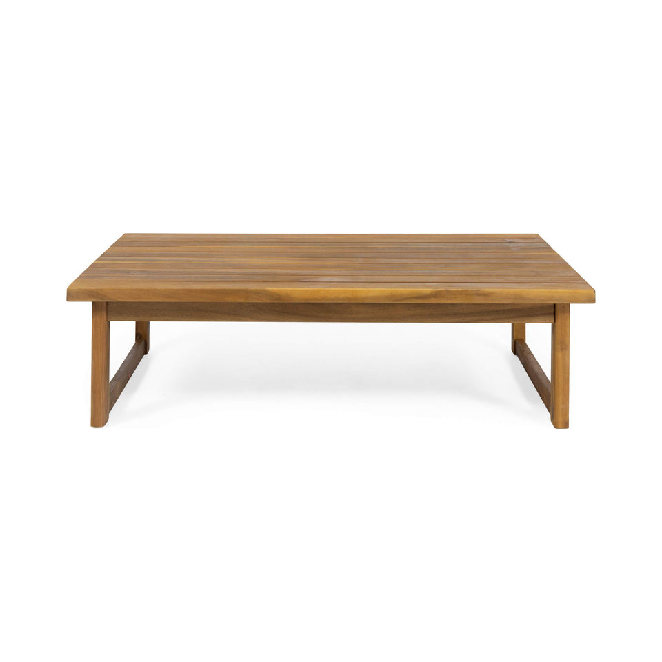Christopher Knight Home Timothy outdoor coffee table in teak finish, top view.
