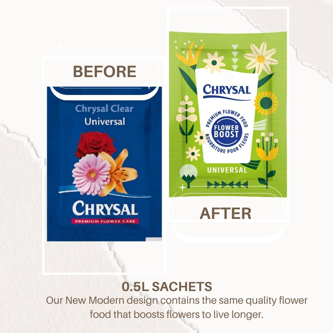 Chrysal flower food packet dissolving in water to nourish cut blooms