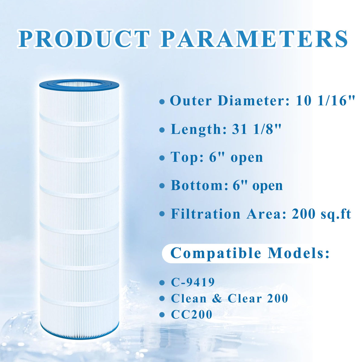 Chryseos pool filter Clean & Clear 200-compatible side profile.