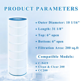 Chryseos pool filter Clean & Clear 200-compatible side profile.