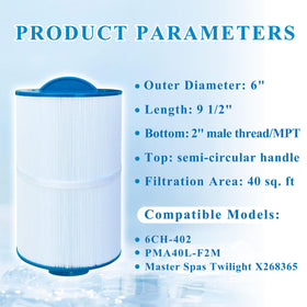 Chryseos spa filter provides 40 sq ft filtration area for efficient cleaning
