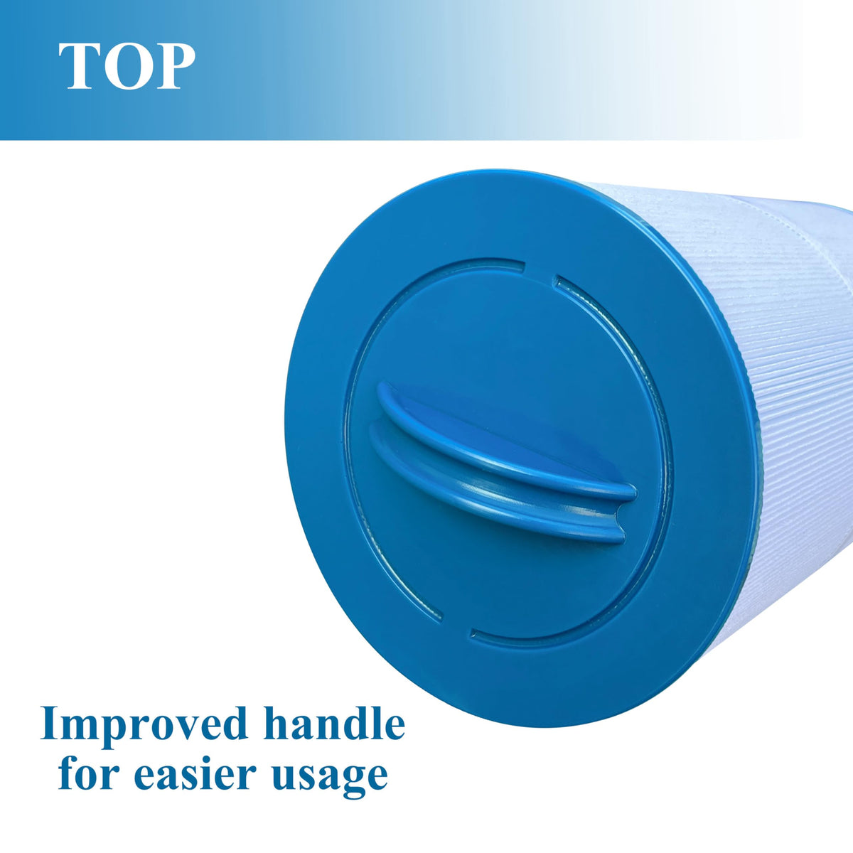 Chryseos spa filter with semi-circular top handle for easy grip