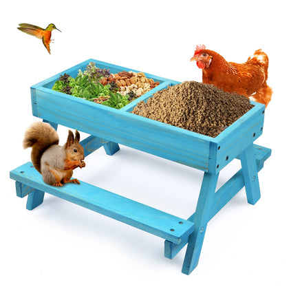 CHTSJQW chicken picnic table blue front view shows sturdy wood and outdoor-ready finish.