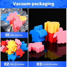 Chuangdi turtle sponges in pool water demonstrate surface oil absorption