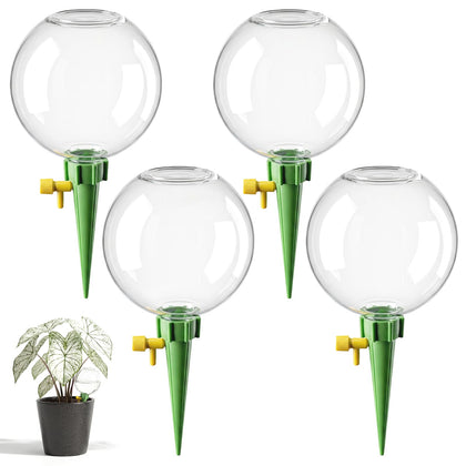 Chufa 4-pack self-watering globes stabilize moisture for potted plants.