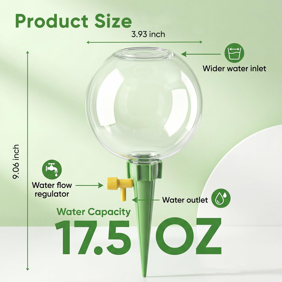Chufa top-fill clear globes show water level at a glance.