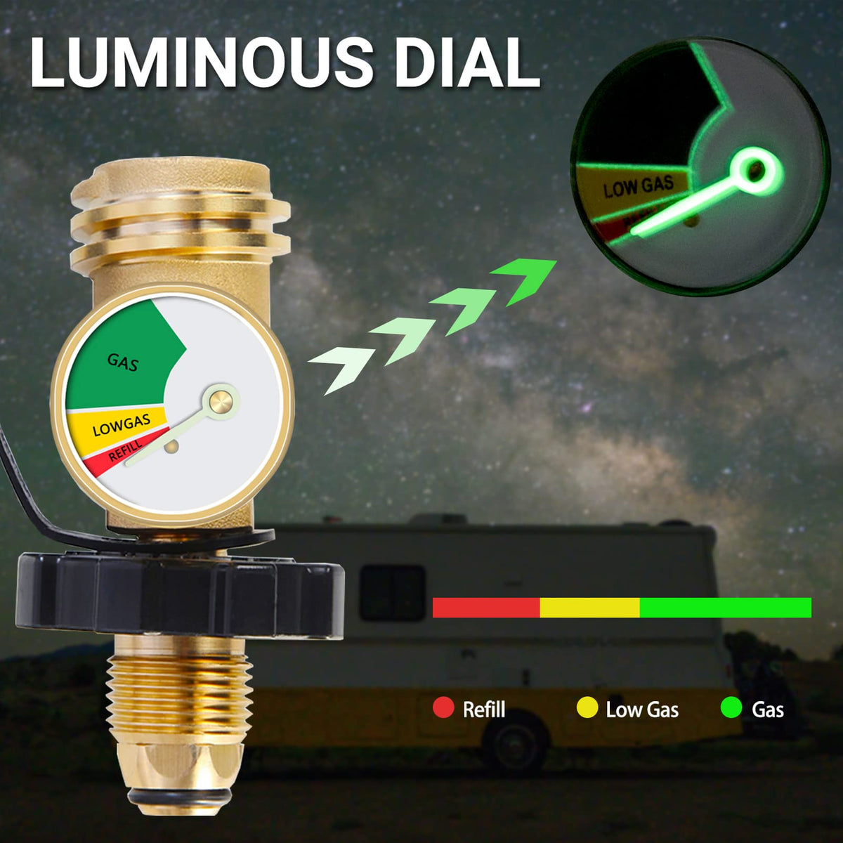 Chulan propane gauge dial offers quick safety readout.