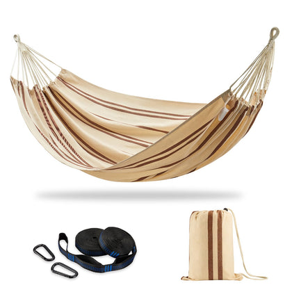 CHULIM Brazilian double hammock in beige-brown stripe for spacious outdoor lounging.