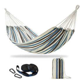 CHULIM Brazilian double hammock blue stripe bed setup for easy backyard lounging