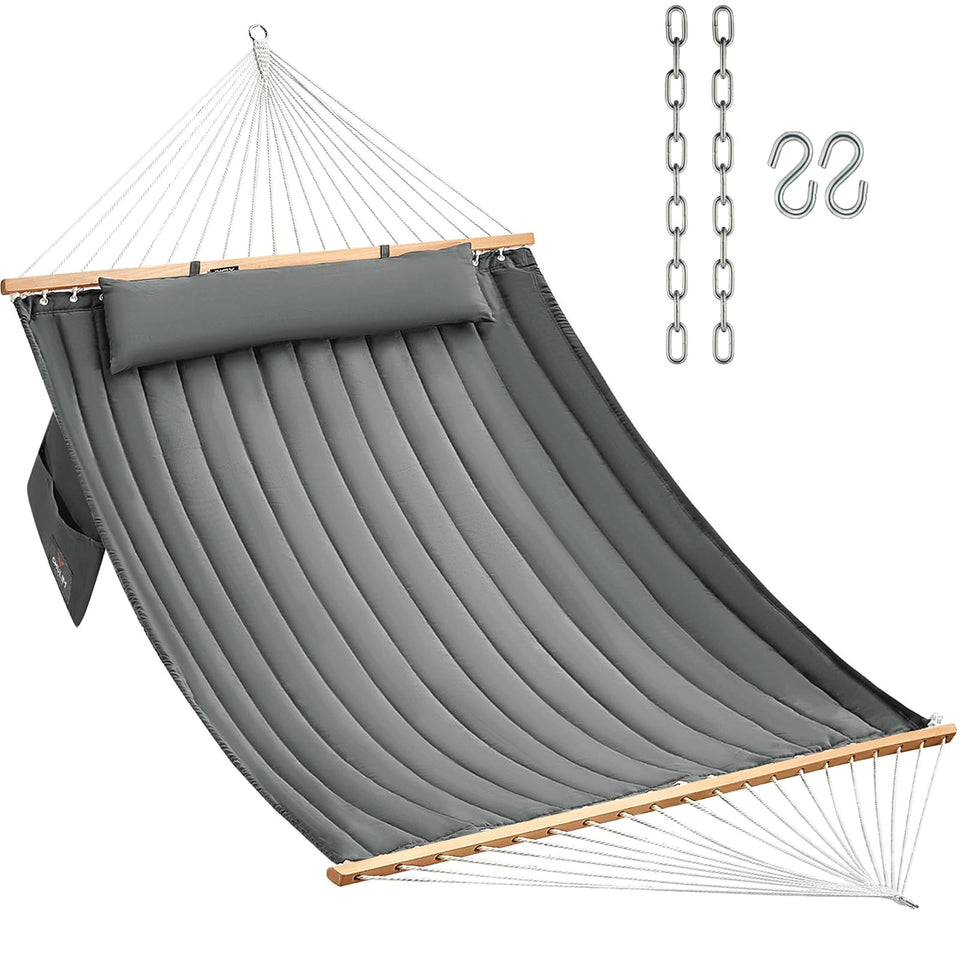 CHULIM double-quilted hammock with wooden spreader bars for sturdy outdoor lounging