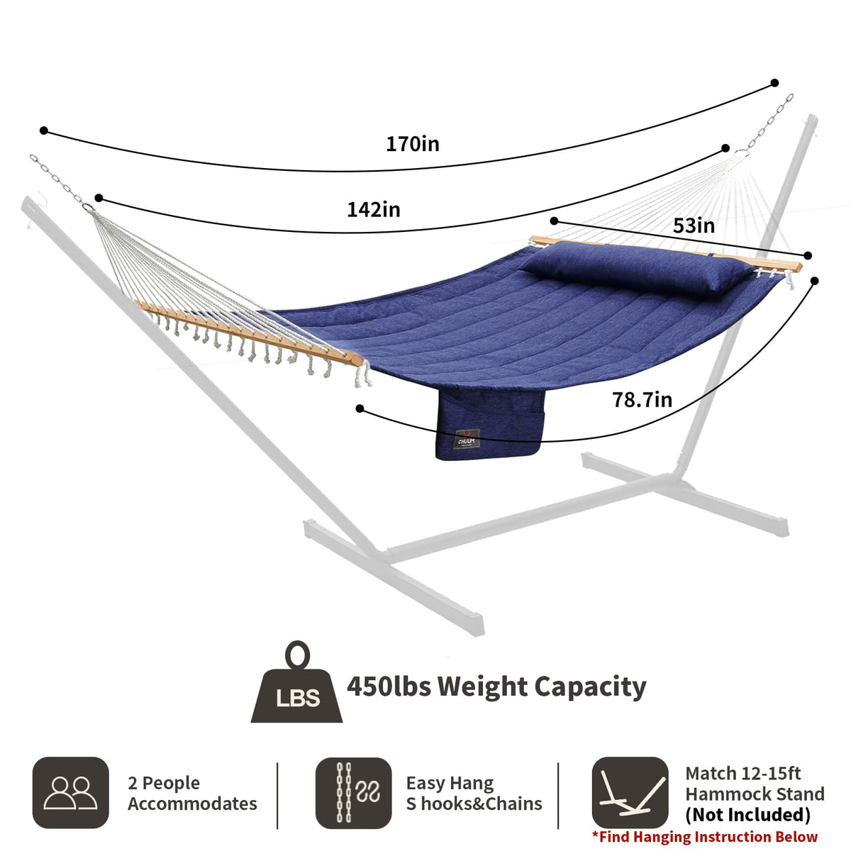 CHULIM hammock pillow provides head support for relaxed lounging.