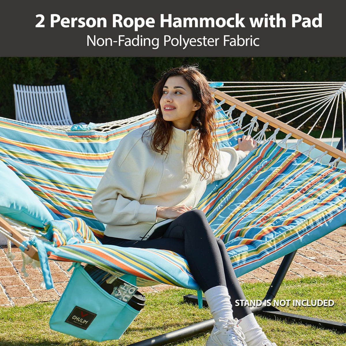 CHULIM rope hammock with detachable quilted pad for easy cleaning and versatile outdoor comfort.