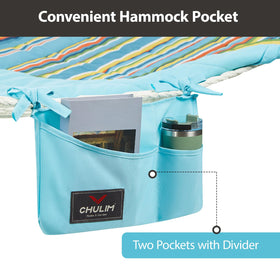 CHULIM weather-resistant polyester pad and pocketed design for convenient item storage.