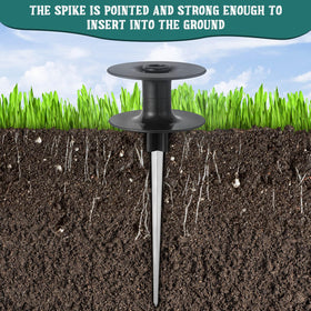 Chumia 10-inch garden hose guide spike inserted in ground near plants.