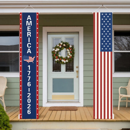 Chumia 250th anniversary banner flag with bold red, white, and blue design for outdoor celebrations.