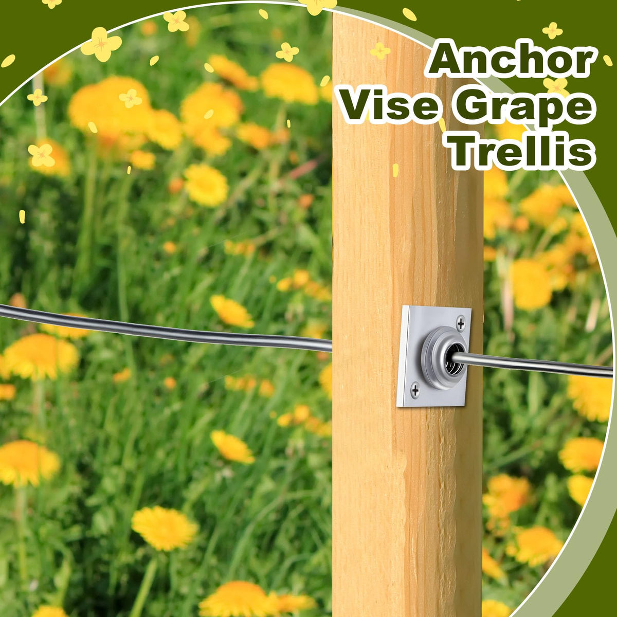 Chumia anchor wire vise on trellis assembly enables reliable wire tensioning